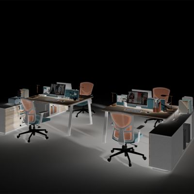 Foshan office furniture factory staff desk facing two people with cabinet, lockable office desk, screen style computer desk