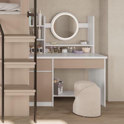 Apartment Makeup Table, Bedside Dressing Table, Cosmetics Storage Rack, Bedroom With Stool, Dressing Table