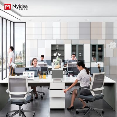 ซื้อ โต๊ะทํางานสําหรับบุคคล 4 คน พร้อมตู้เก็บของ โต๊ะทํางานสีขาวใส online manufacture