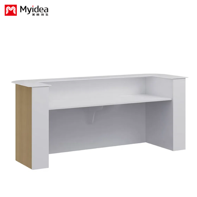 ustomization Wooden Grating Front Desk Office Reception Desk, White Mountain Patterned Rock Board, Modern and Simple Reception Desk