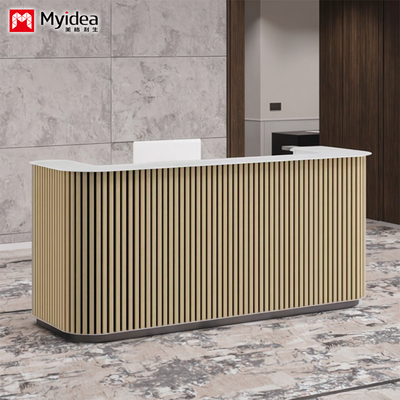 ustomization Wooden Grating Front Desk Office Reception Desk, White Mountain Patterned Rock Board, Modern and Simple Reception Desk
