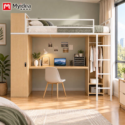 ซื้อ Metal-Wood Loft Bunk Bed with Desk & Large Storage, Heavy-Duty Steel-Wood Structure, Ideal for Apartment, Dormitory & Hostel Use online manufacture