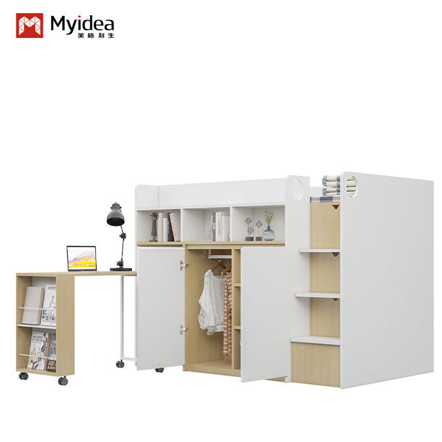 Twin Wooden Loft Bed With Wardrobe