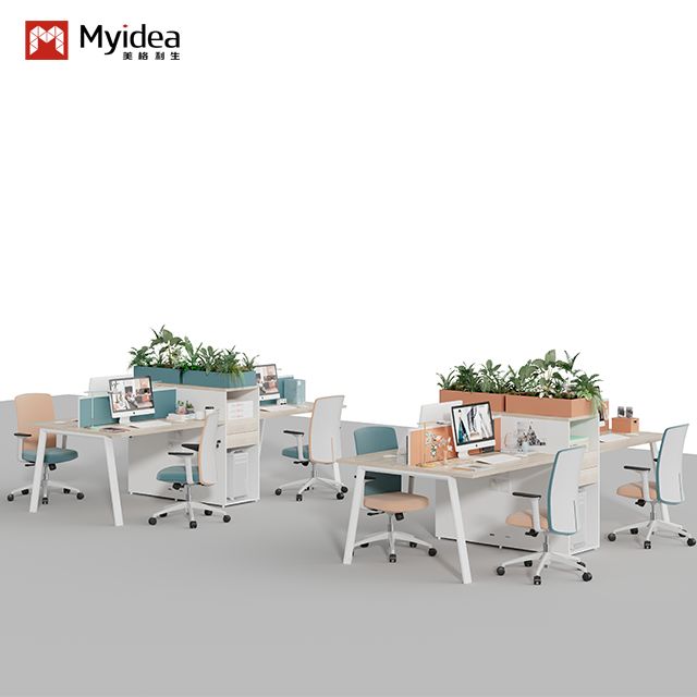 Staff Desk With Storage Cabinet Facing Two People, Foshan Popular Office Furniture, Desk Screen, Staff Workstation