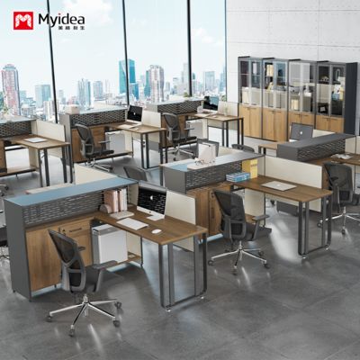 Single Employee Desk with Cabinet Storage, industrial Style Office Desk, Simple and Modern Computer Desk