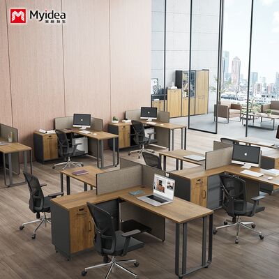 โต๊ะทำงานสำหรับสองคน พร้อมตู้เก็บของด้านข้างขาเหล็ก, โต๊ะทำงานพนักงานทำจากวัสดุแผ่นเมลามีน